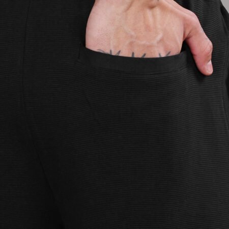 Ribbed Cotton Shorts with Zip Pocket - Black (350 GSM - Heavy) - Image 4