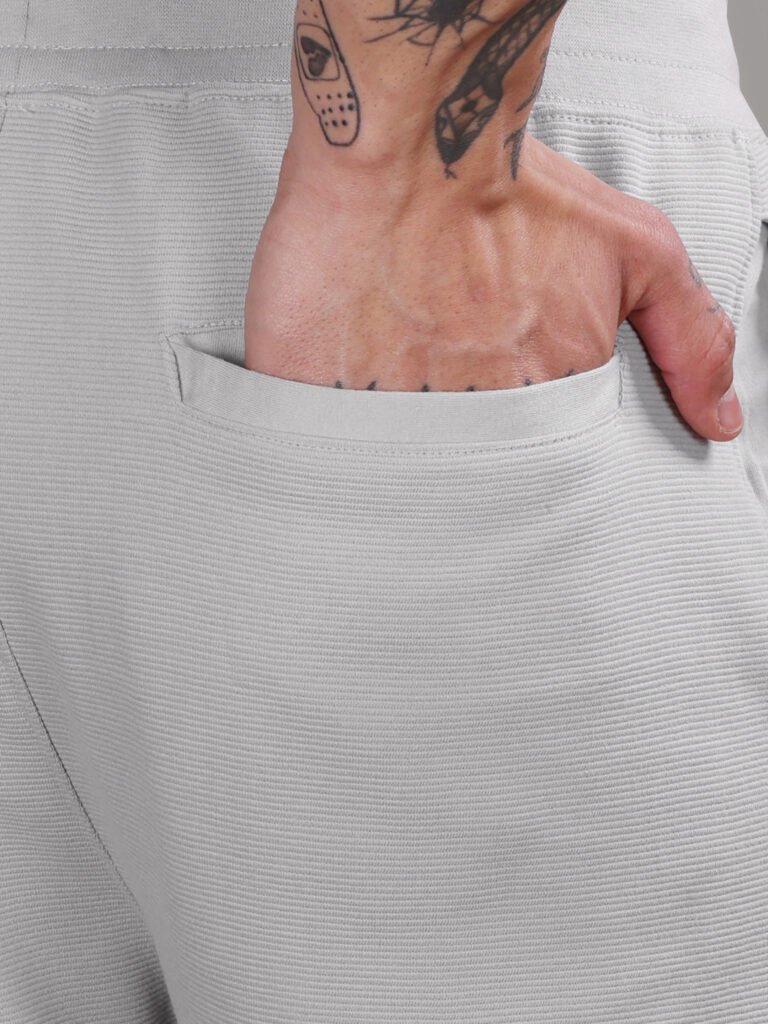 Ribbed Cotton Shorts with Zip Pocket - Grey (350 GSM - Heavy)