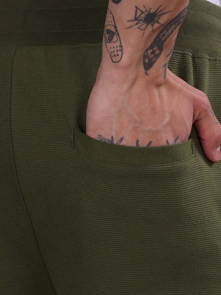 Ribbed Cotton Shorts with Zip Pocket - Olive Green (350 GSM - Heavy)