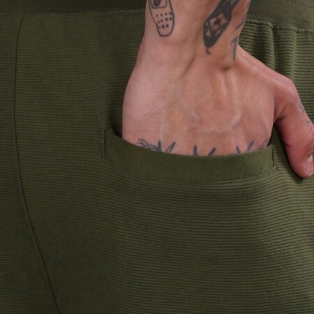 Ribbed Cotton Shorts with Zip Pocket - Olive Green (350 GSM - Heavy) - Image 6