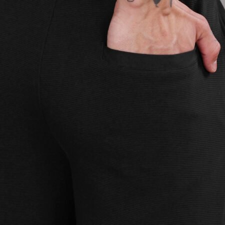 Ribbed Cotton Track Pant with Zip Pocket - Black (350 GSM - Heavy) - Image 6