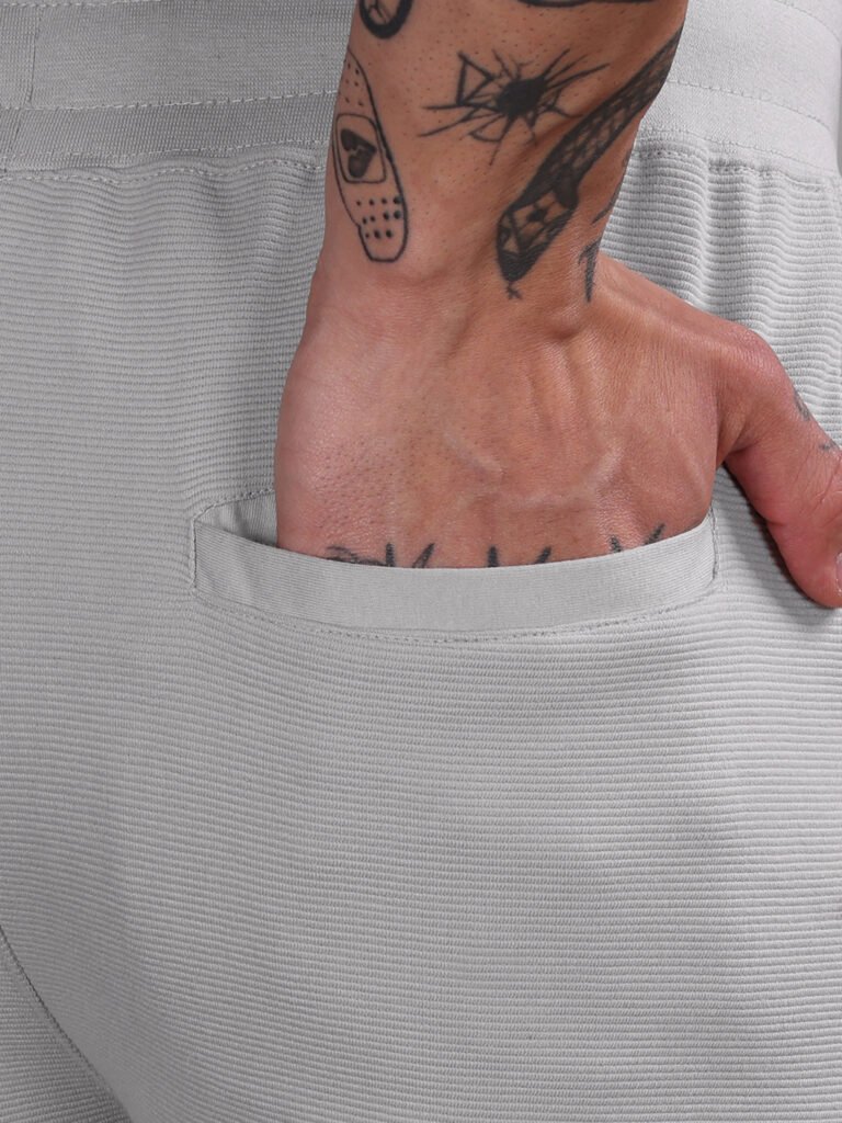Ribbed Cotton Track Pant with Zip Pocket - Grey (350 GSM - Heavy)